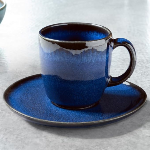 Lot de 2 tasses de café et sous tasses ovale Letitia 215ml Céramique Bleu