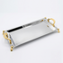 PLATEAU RECTANGULAIRE ARGENTE AVEC ANSES ET PIEDS DORES - 67025